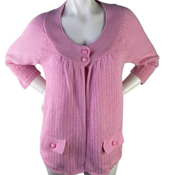 Croft & Barrow Pink 100% Cotton Open Front Button Women Cardigan 3/4 Sleeve S XL - Picture 1 of 14